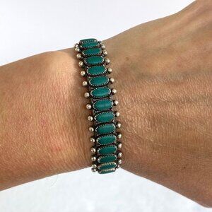 VTG Sterling Silver Southwest Zuni Style Petit Point Turquoise Cuff Bracelet 6"